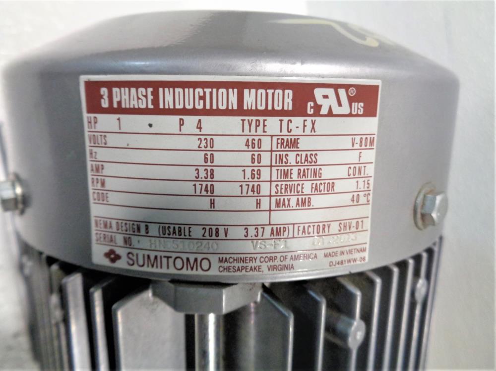 Sumitomo Gear Drive RNYMSI-1420YA-40, Ratio 40, W/ 3-Phase Induction Motor